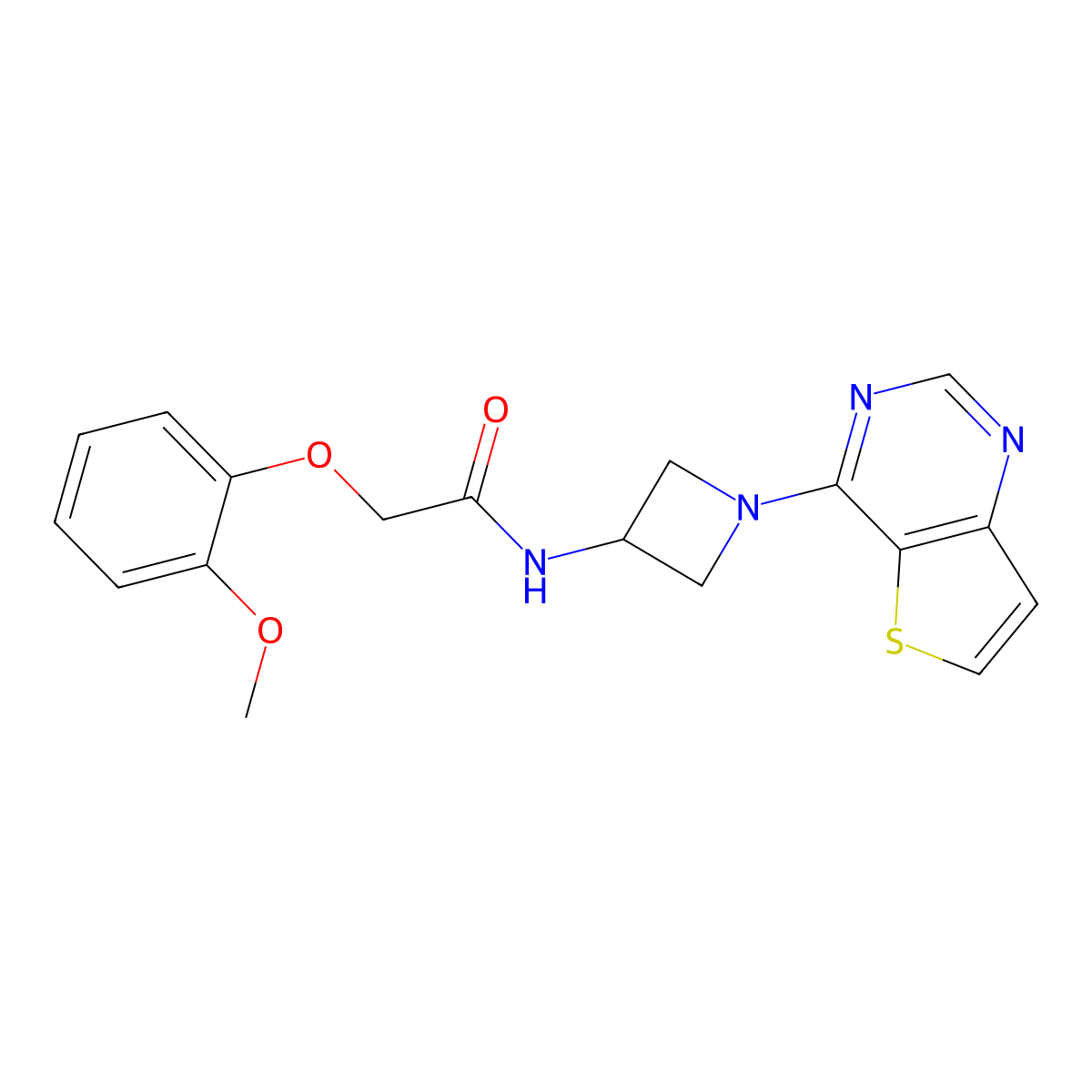 2-(2-methoxyphenoxy)-N-(1-{thieno[3,2-d]pyrimidin-4-yl}azetidin-3-yl)acetamide molecular structure, CAS 2380191-59-1