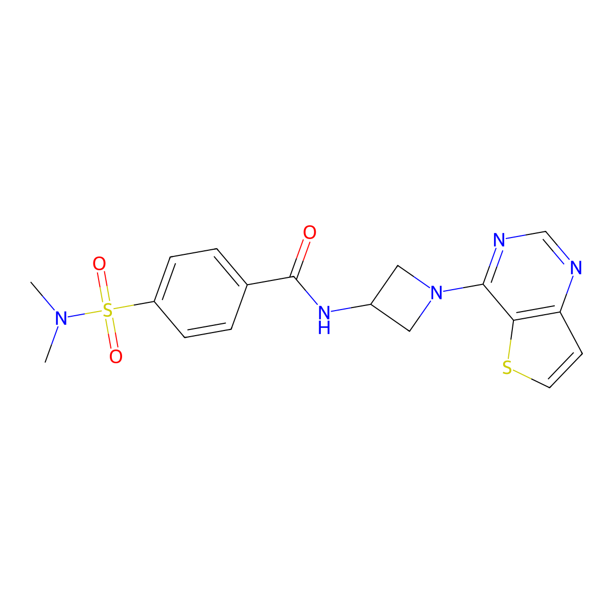 4-(dimethylsulfamoyl)-N-(1-{thieno[3,2-d]pyrimidin-4-yl}azetidin-3-yl)benzamide molecular structure, CAS 2380191-63-7