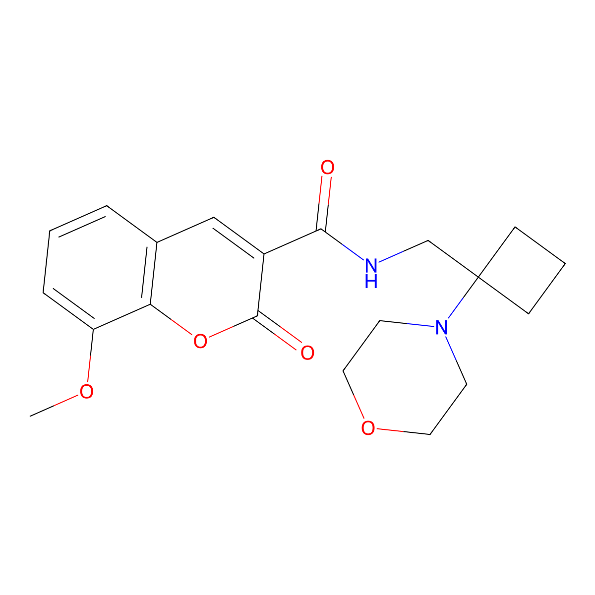 8-methoxy-N-{[1-(morpholin-4-yl)cyclobutyl]methyl}-2-oxo-2H-chromene-3-carboxamide molecular structure, CAS 2380191-65-9