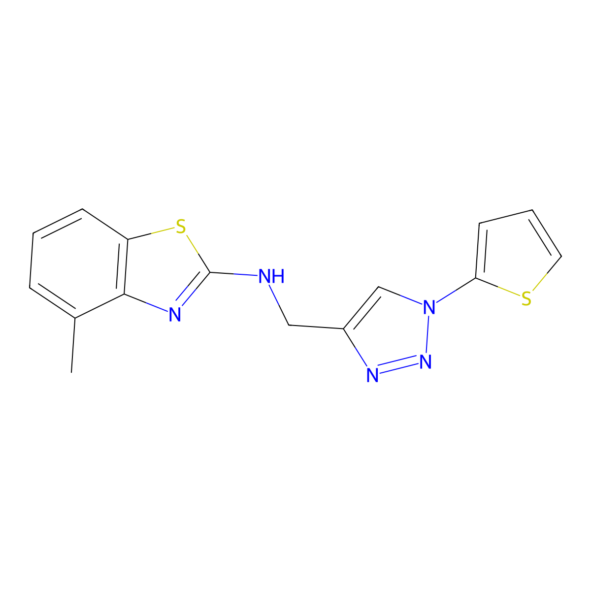 4-methyl-N-{[1-(thiophen-2-yl)-1H-1,2,3-triazol-4-yl]methyl}-1,3-benzothiazol-2-amine molecular structure, CAS 2380191-70-6