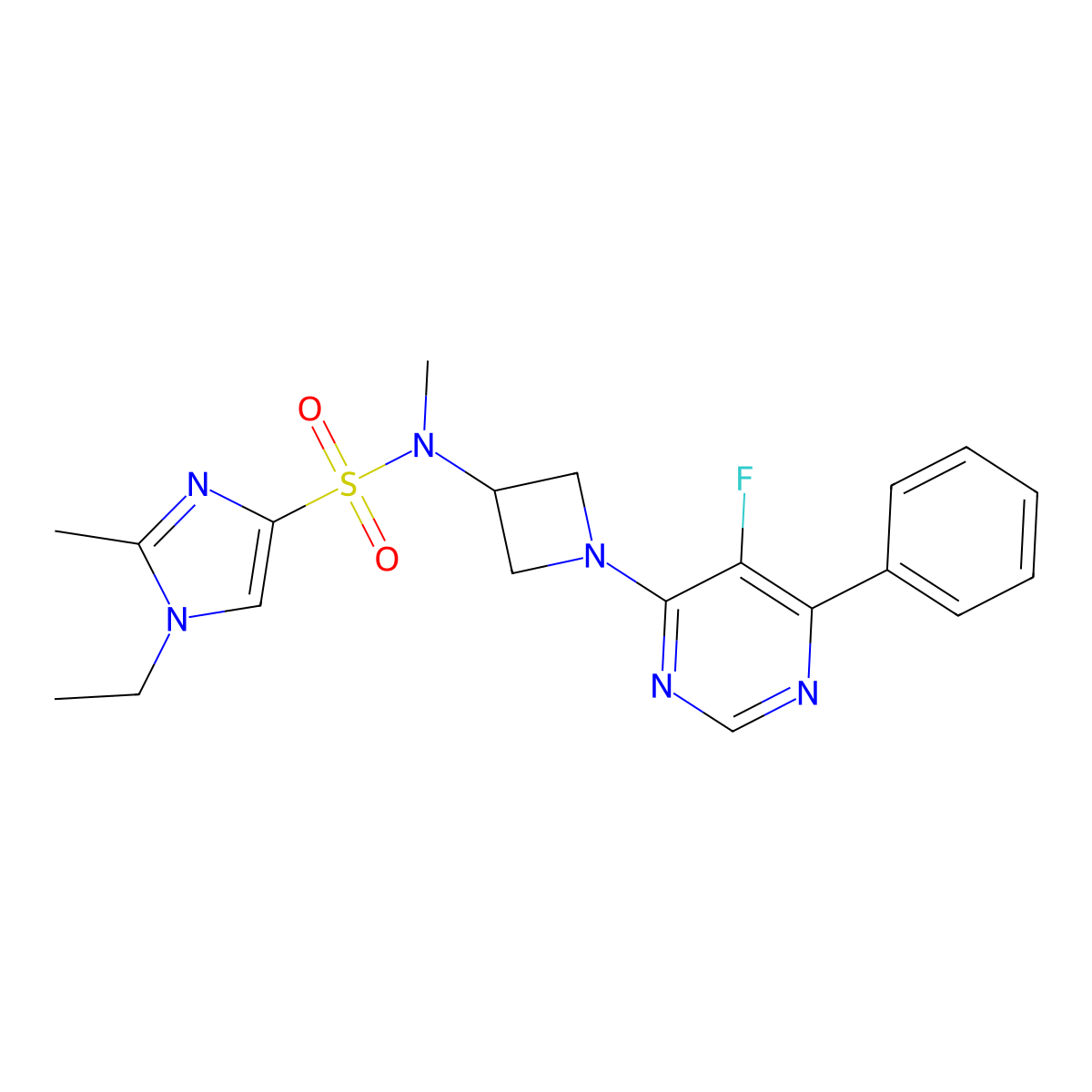 1-ethyl-N-[1-(5-fluoro-6-phenylpyrimidin-4-yl)azetidin-3-yl]-N,2-dimethyl-1H-imidazole-4-sulfonamide molecular structure, CAS 2380191-77-3