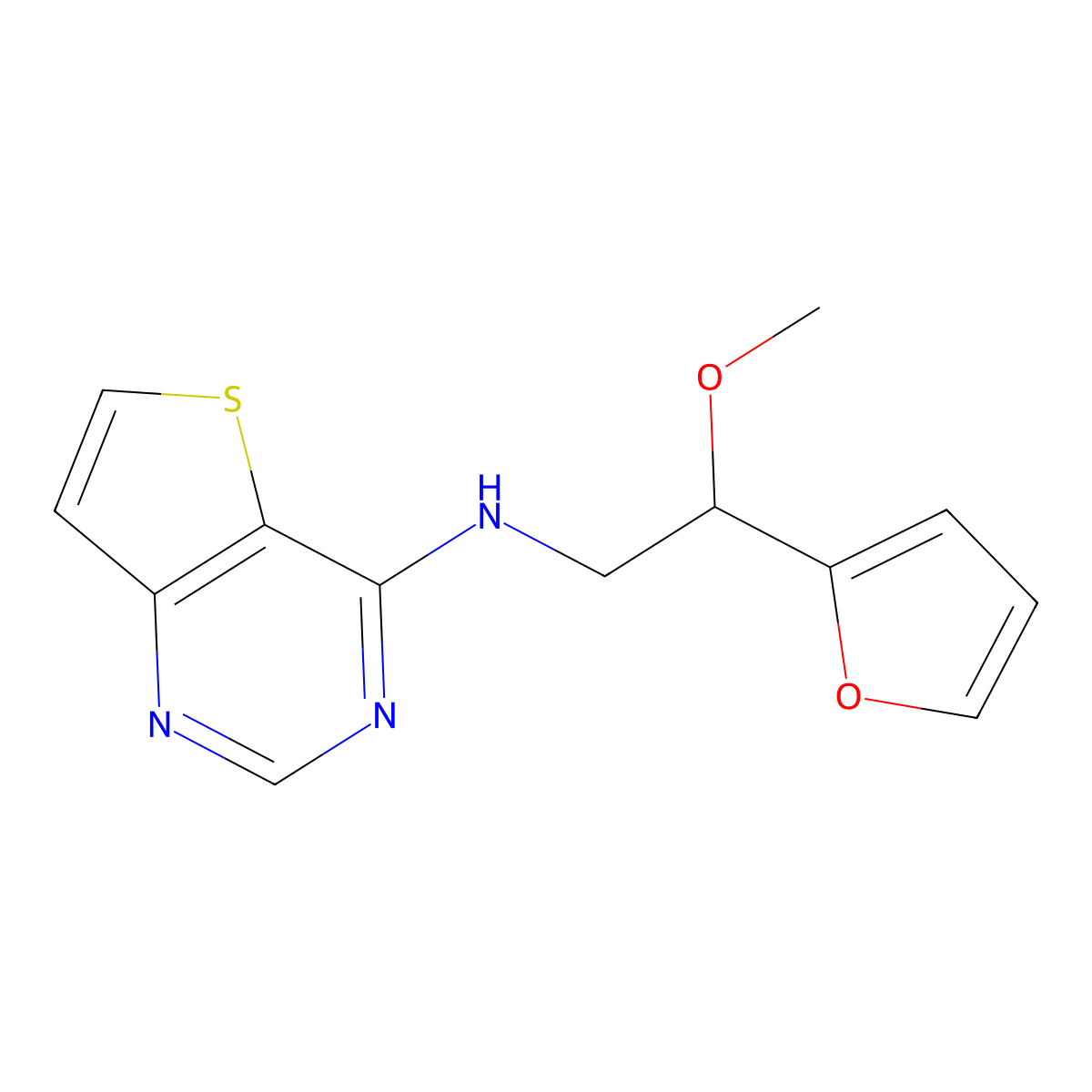 N-[2-(Furan-2-yl)-2-methoxyethyl]thieno[3,2-d]pyrimidin-4-amine molecular structure, CAS 2380191-93-3