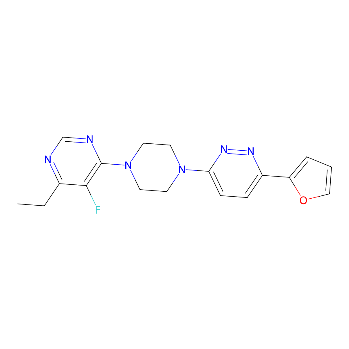 4-Ethyl-5-fluoro-6-{4-[6-(furan-2-yl)pyridazin-3-yl]piperazin-1-yl}pyrimidine molecular structure, CAS 2380191-94-4