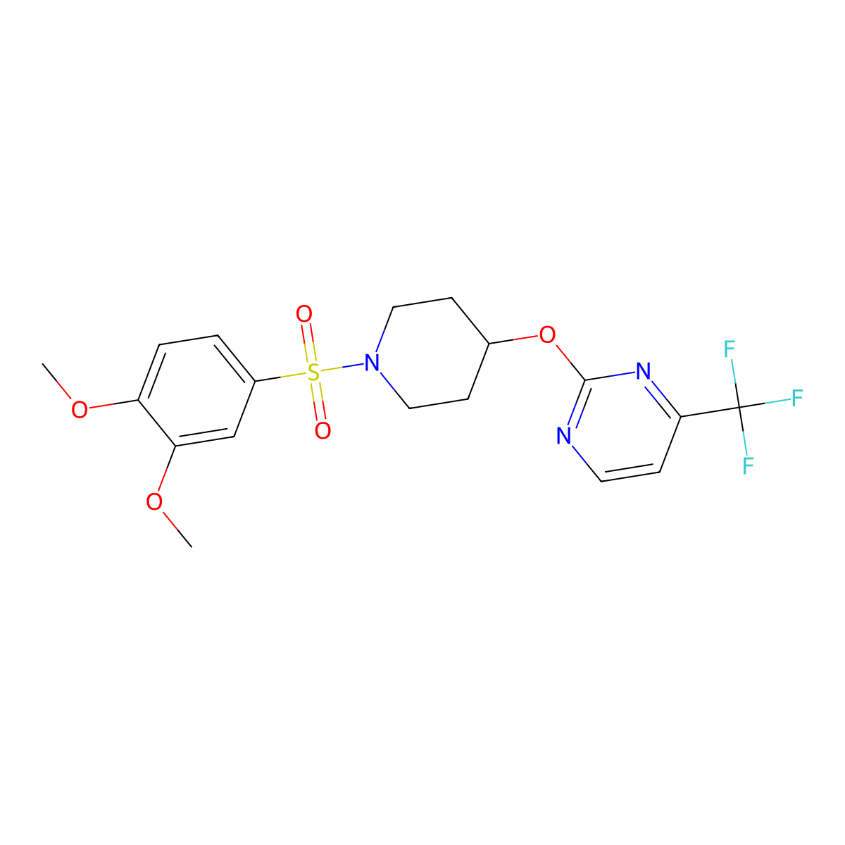 2-{[1-(3,4-Dimethoxybenzenesulfonyl)piperidin-4-yl]oxy}-4-(trifluoromethyl)pyrimidine molecular structure, CAS 2380191-96-6