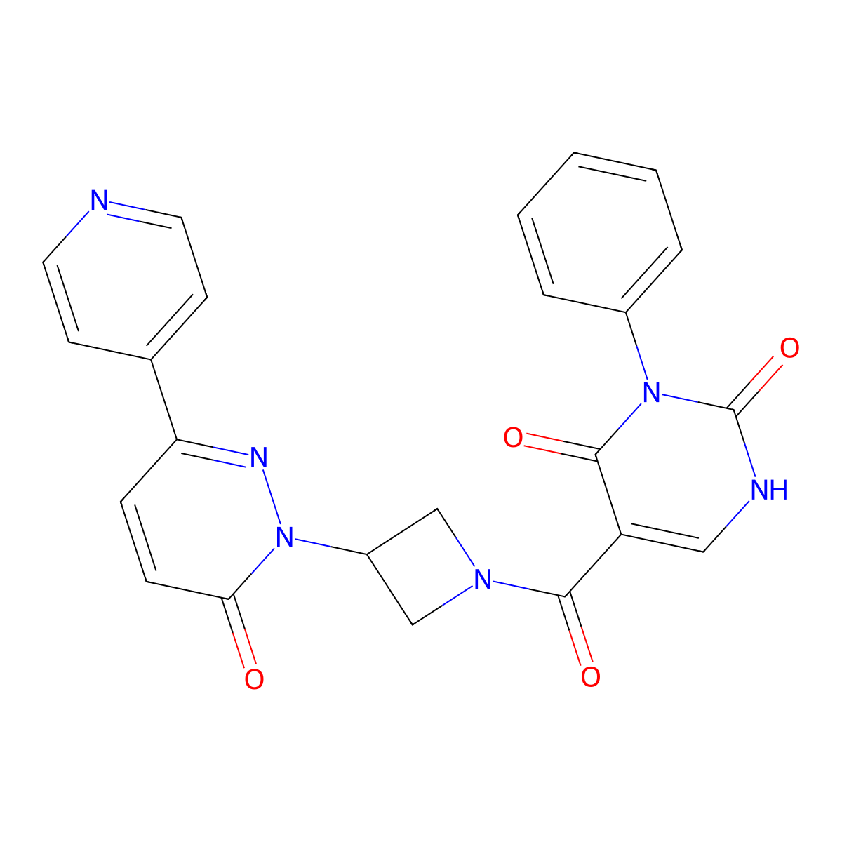5-{3-[6-Oxo-3-(pyridin-4-yl)-1,6-dihydropyridazin-1-yl]azetidine-1-carbonyl}-3-phenyl-1,2,3,4-tetrahydropyrimidine-2,4-dione molecular structure, CAS 2380191-97-7