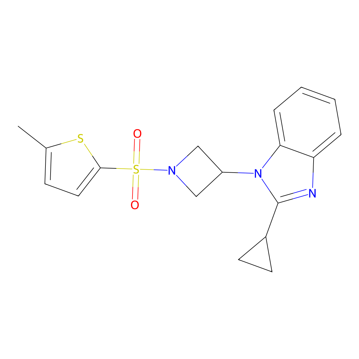 2-cyclopropyl-1-{1-[(5-methylthiophen-2-yl)sulfonyl]azetidin-3-yl}-1H-1,3-benzodiazole molecular structure, CAS 2380192-05-0