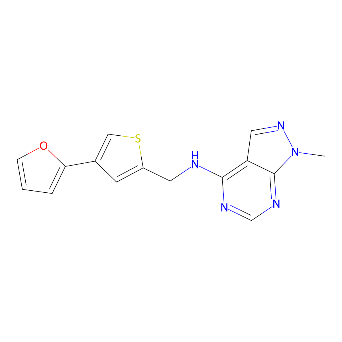 N-{[4-(furan-2-yl)thiophen-2-yl]methyl}-1-methyl-1H-pyrazolo[3,4-d]pyrimidin-4-amine molecular structure, CAS 2380192-09-4