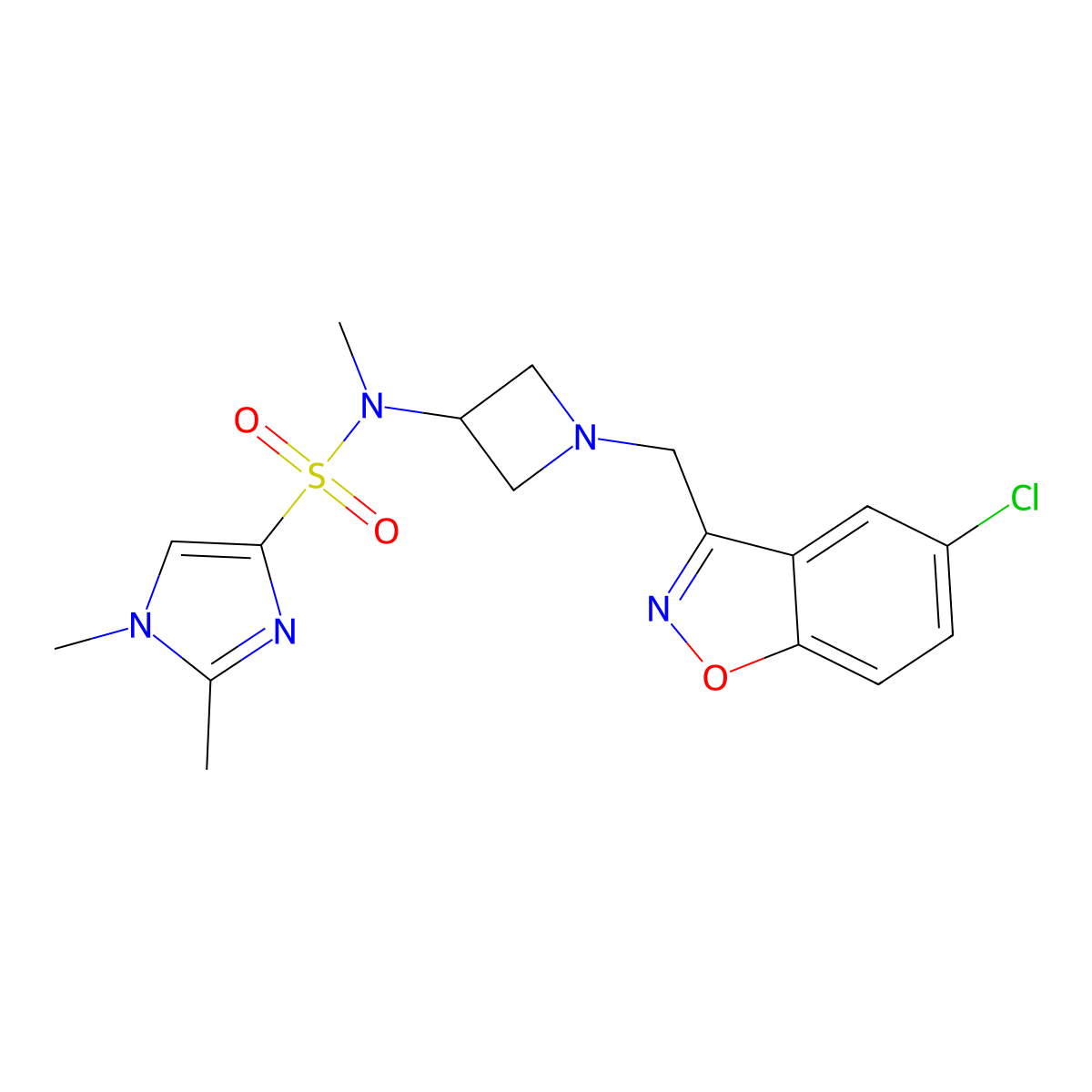 N-{1-[(5-chloro-1,2-benzoxazol-3-yl)methyl]azetidin-3-yl}-N,1,2-trimethyl-1H-imidazole-4-sulfonamide molecular structure, CAS 2380192-22-1
