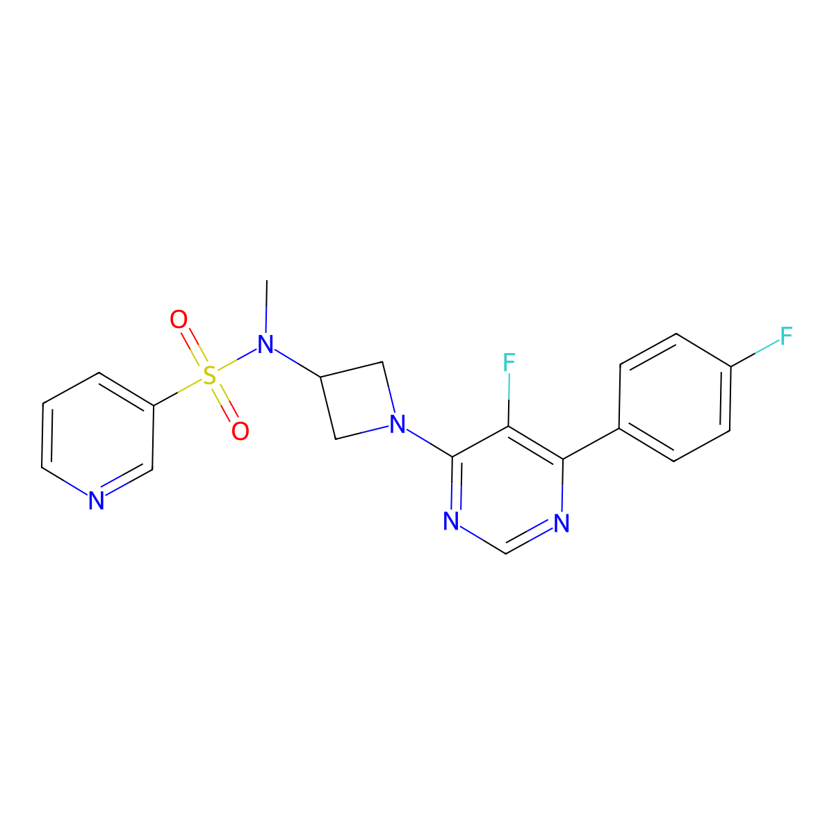 N-{1-[5-fluoro-6-(4-fluorophenyl)pyrimidin-4-yl]azetidin-3-yl}-N-methylpyridine-3-sulfonamide molecular structure, CAS 2380192-26-5