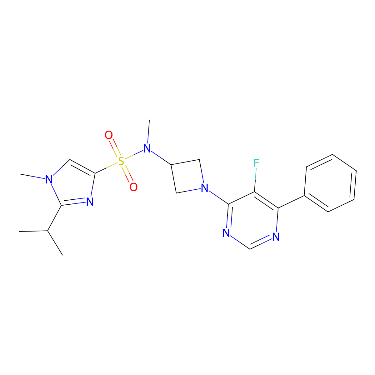 N-[1-(5-fluoro-6-phenylpyrimidin-4-yl)azetidin-3-yl]-N,1-dimethyl-2-(propan-2-yl)-1H-imidazole-4-sulfonamide molecular structure, CAS 2380192-30-1
