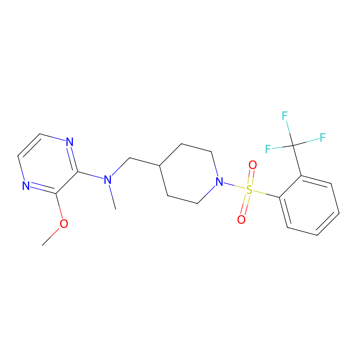 3-methoxy-N-methyl-N-({1-[2-(trifluoromethyl)benzenesulfonyl]piperidin-4-yl}methyl)pyrazin-2-amine molecular structure, CAS 2380192-31-2