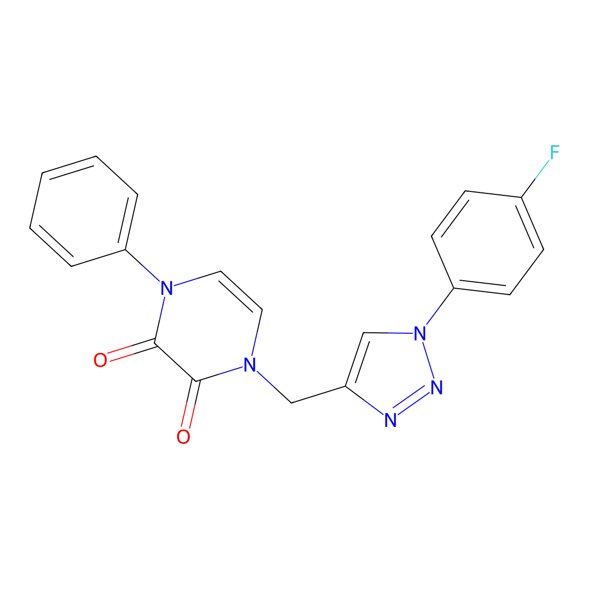 1-[[1-(4-Fluorophenyl)triazol-4-yl]methyl]-4-phenylpyrazine-2,3-dione molecular structure, CAS 2380192-40-3
