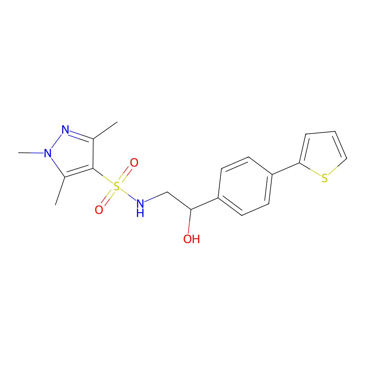 N-{2-hydroxy-2-[4-(thiophen-2-yl)phenyl]ethyl}-1,3,5-trimethyl-1H-pyrazole-4-sulfonamide molecular structure, CAS 2380192-50-5