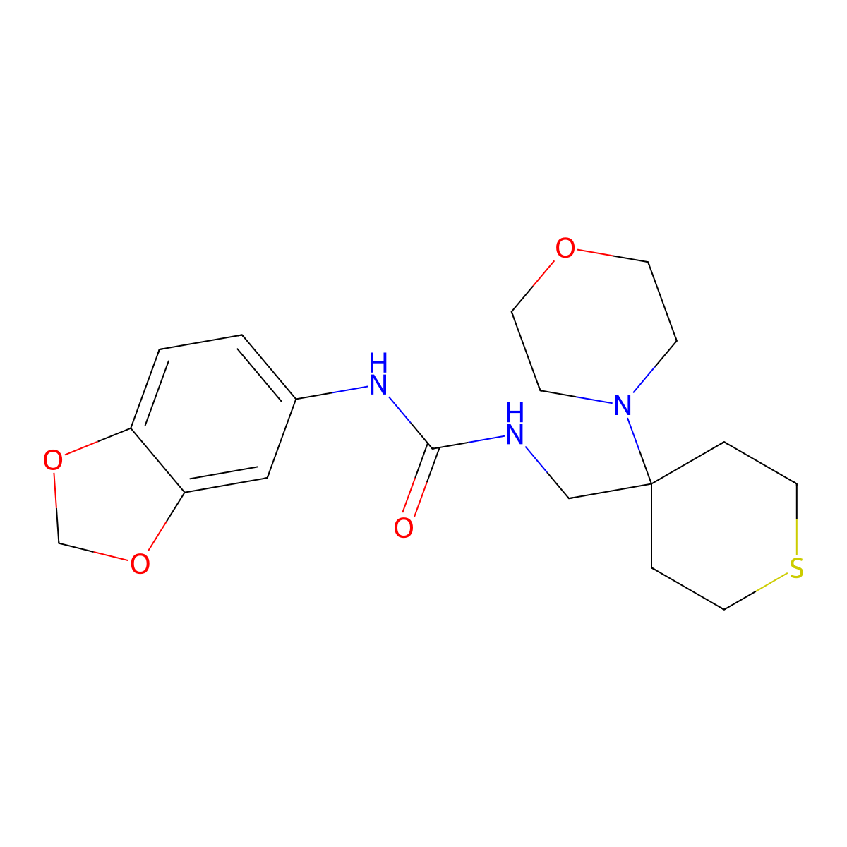 3-(2H-1,3-benzodioxol-5-yl)-1-{[4-(morpholin-4-yl)thian-4-yl]methyl}urea molecular structure, CAS 2380192-52-7