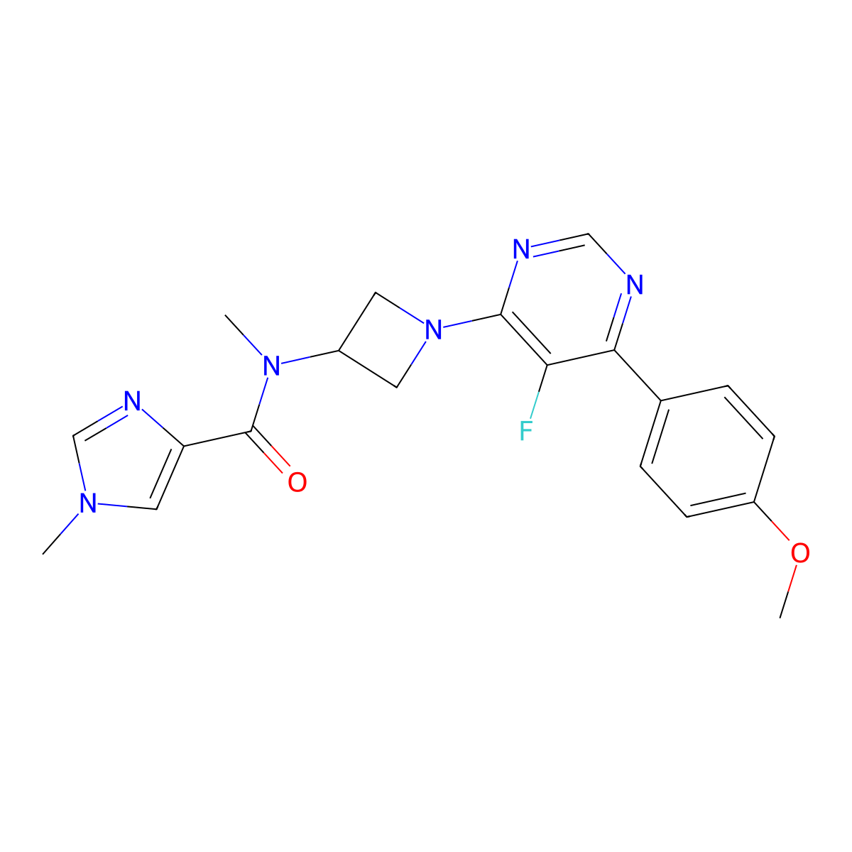 N-{1-[5-fluoro-6-(4-methoxyphenyl)pyrimidin-4-yl]azetidin-3-yl}-N,1-dimethyl-1H-imidazole-4-carboxamide molecular structure, CAS 2380192-61-8