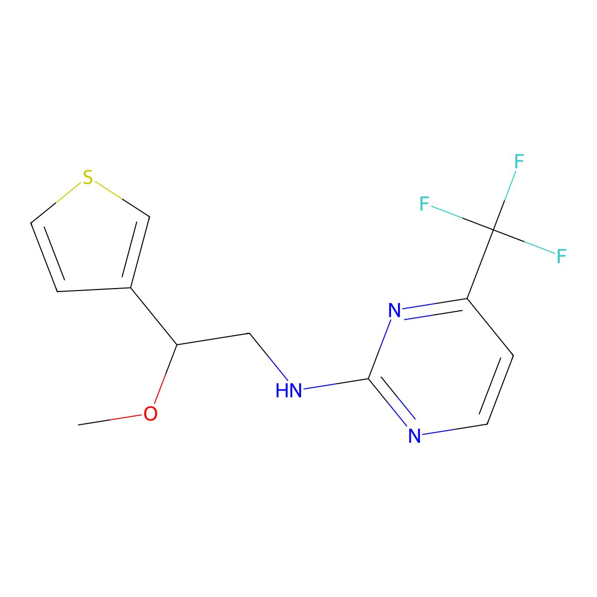 N-[2-methoxy-2-(thiophen-3-yl)ethyl]-4-(trifluoromethyl)pyrimidin-2-amine molecular structure, CAS 2380192-62-9