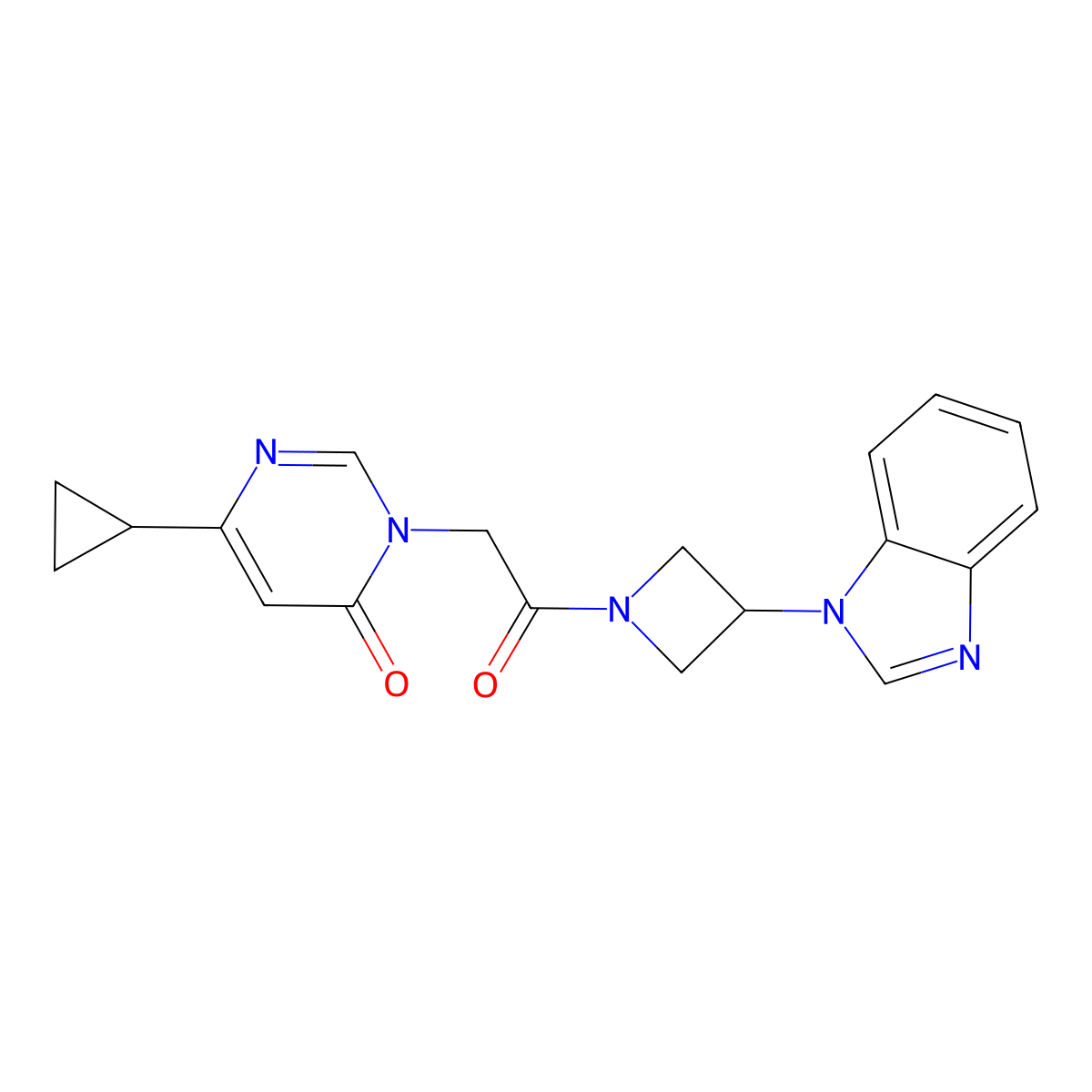 3-{2-[3-(1H-1,3-benzodiazol-1-yl)azetidin-1-yl]-2-oxoethyl}-6-cyclopropyl-3,4-dihydropyrimidin-4-one molecular structure, CAS 2380192-71-0