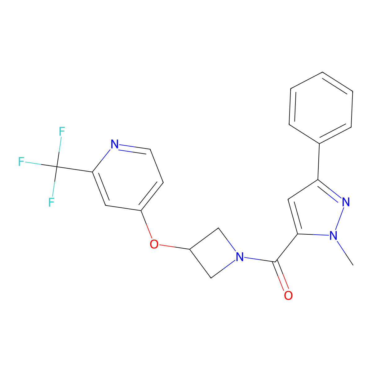 4-{[1-(1-methyl-3-phenyl-1H-pyrazole-5-carbonyl)azetidin-3-yl]oxy}-2-(trifluoromethyl)pyridine molecular structure, CAS 2380192-73-2