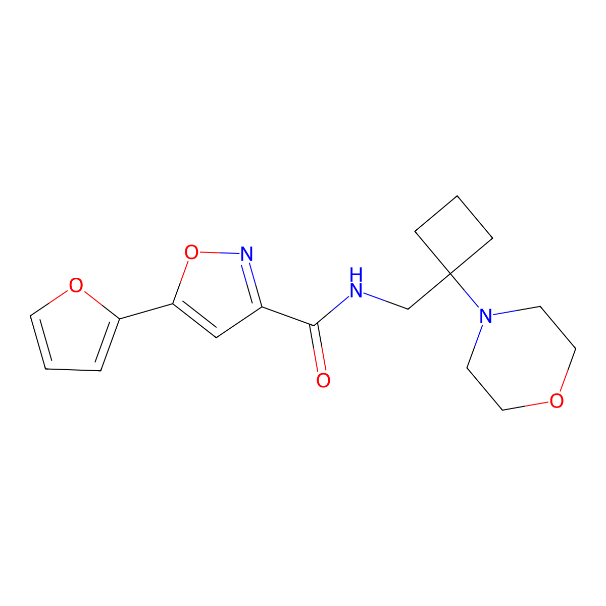 5-(furan-2-yl)-N-{[1-(morpholin-4-yl)cyclobutyl]methyl}-1,2-oxazole-3-carboxamide molecular structure, CAS 2380192-74-3