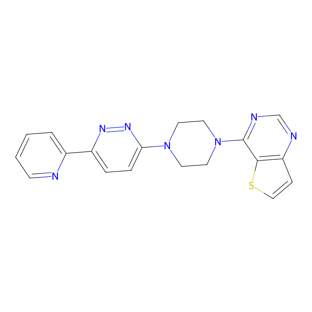3-(Pyridin-2-yl)-6-(4-{thieno[3,2-d]pyrimidin-4-yl}piperazin-1-yl)pyridazine molecular structure, CAS 2380192-76-5
