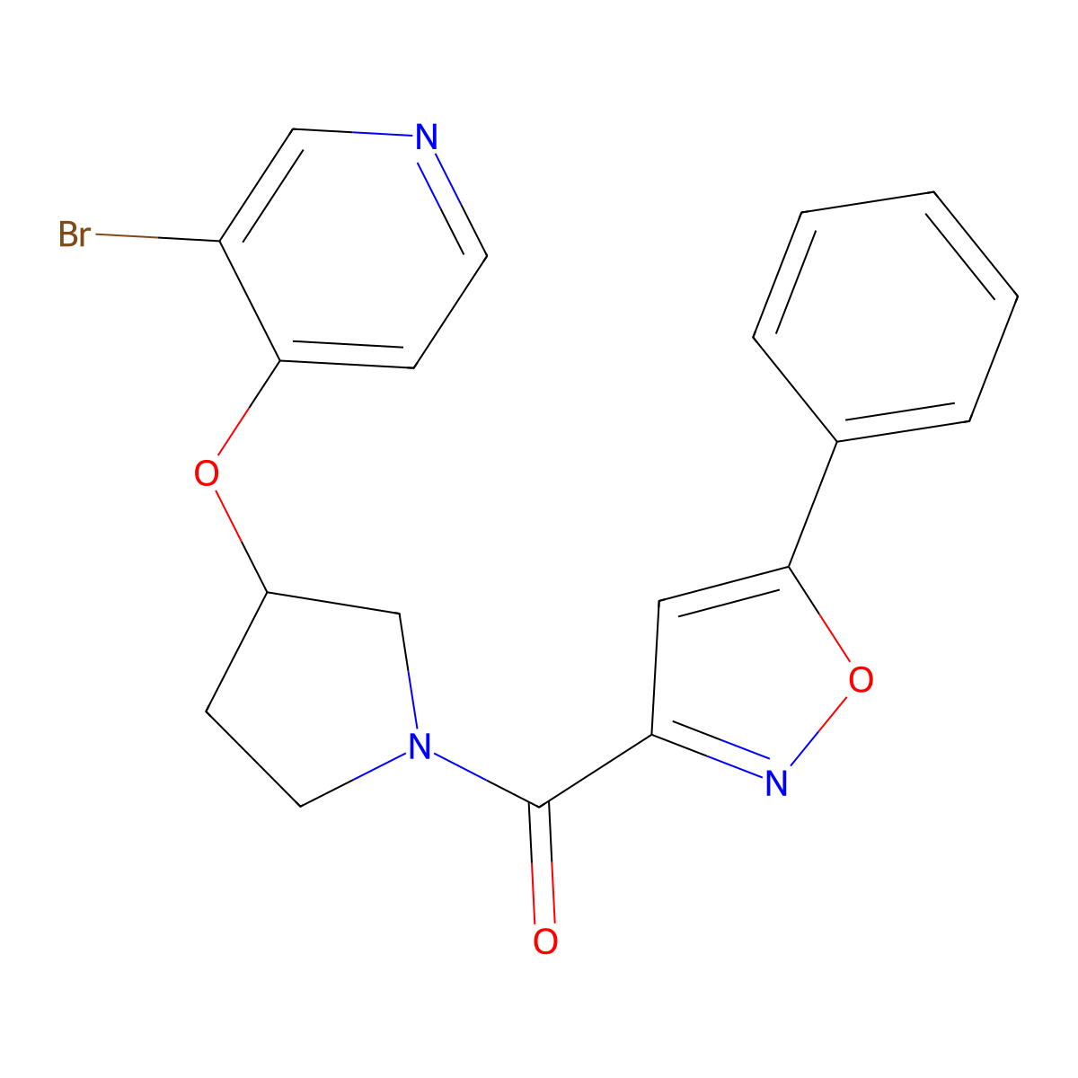 3-Bromo-4-{[1-(5-phenyl-1,2-oxazole-3-carbonyl)pyrrolidin-3-yl]oxy}pyridine molecular structure, CAS 2380192-78-7