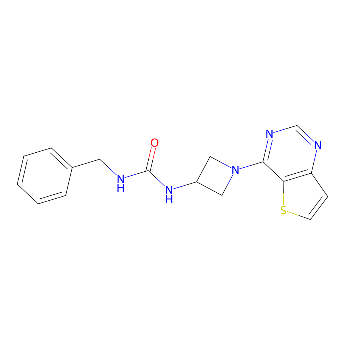 1-Benzyl-3-(1-{thieno[3,2-d]pyrimidin-4-yl}azetidin-3-yl)urea molecular structure, CAS 2380192-84-5