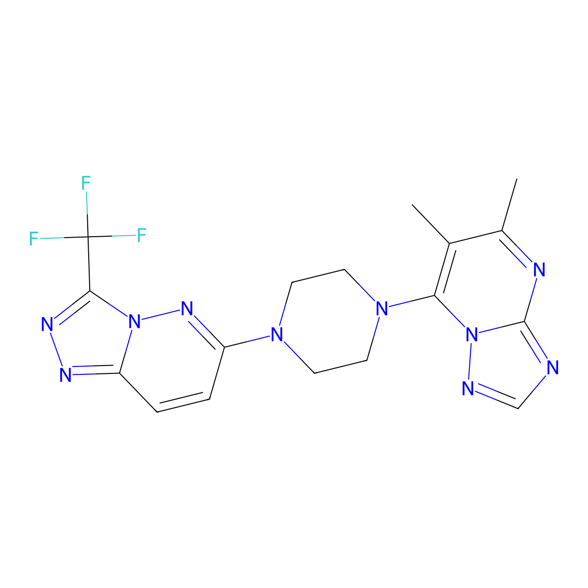 1-{5,6-Dimethyl-[1,2,4]triazolo[1,5-a]pyrimidin-7-yl}-4-[3-(trifluoromethyl)-[1,2,4]triazolo[4,3-b]pyridazin-6-yl]piperazine molecular structure, CAS 2380192-87-8
