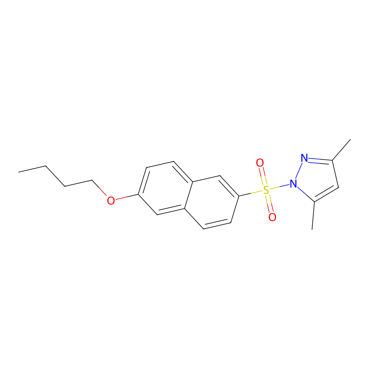 1-[(6-butoxynaphthalen-2-yl)sulfonyl]-3,5-dimethyl-1H-pyrazole molecular structure, CAS 2380192-90-3