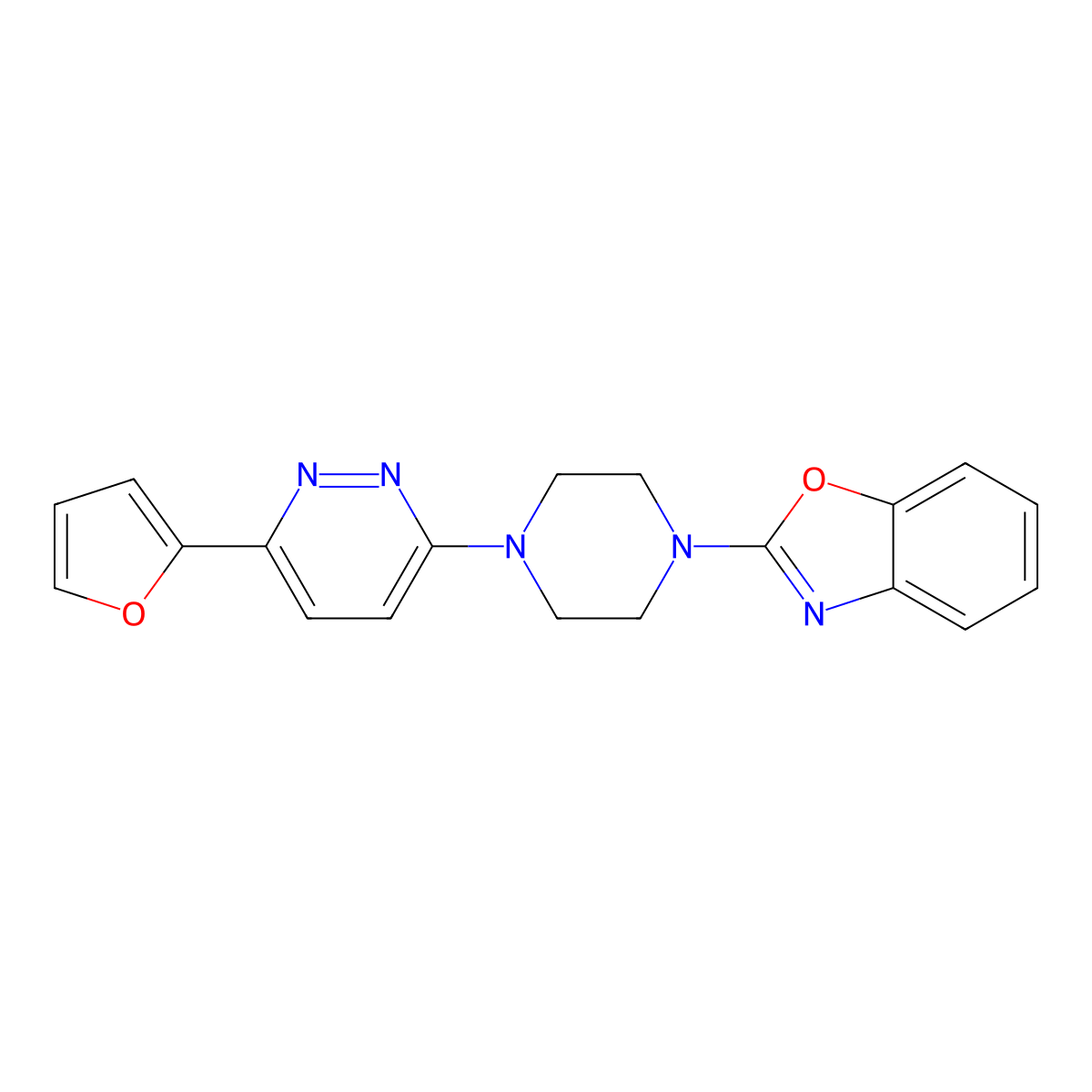 2-{4-[6-(Furan-2-yl)pyridazin-3-yl]piperazin-1-yl}-1,3-benzoxazole molecular structure, CAS 2380192-91-4