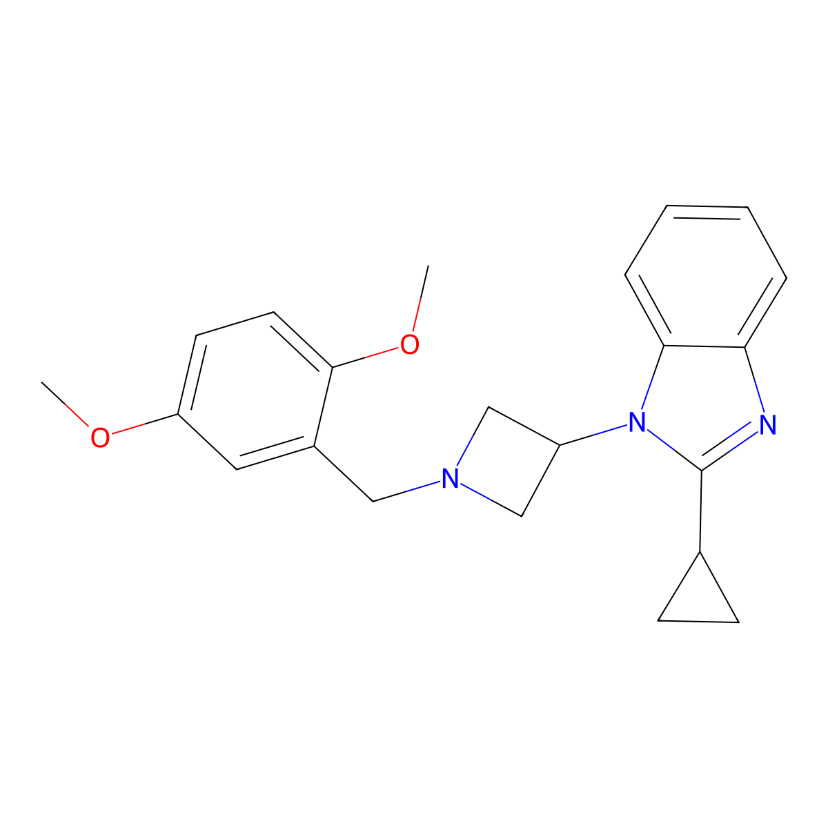 2-cyclopropyl-1-{1-[(2,5-dimethoxyphenyl)methyl]azetidin-3-yl}-1H-1,3-benzodiazole molecular structure, CAS 2380192-96-9