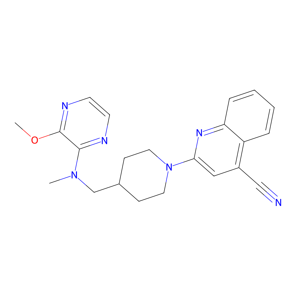2-(4-{[(3-Methoxypyrazin-2-yl)(methyl)amino]methyl}piperidin-1-yl)quinoline-4-carbonitrile molecular structure, CAS 2380193-04-2