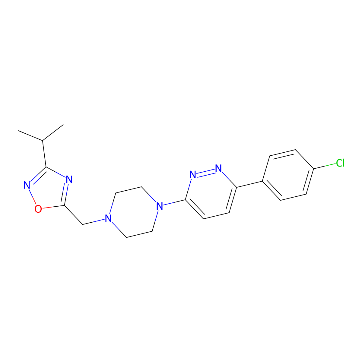 3-(4-Chlorophenyl)-6-(4-{[3-(propan-2-yl)-1,2,4-oxadiazol-5-yl]methyl}piperazin-1-yl)pyridazine molecular structure, CAS 2380193-07-5