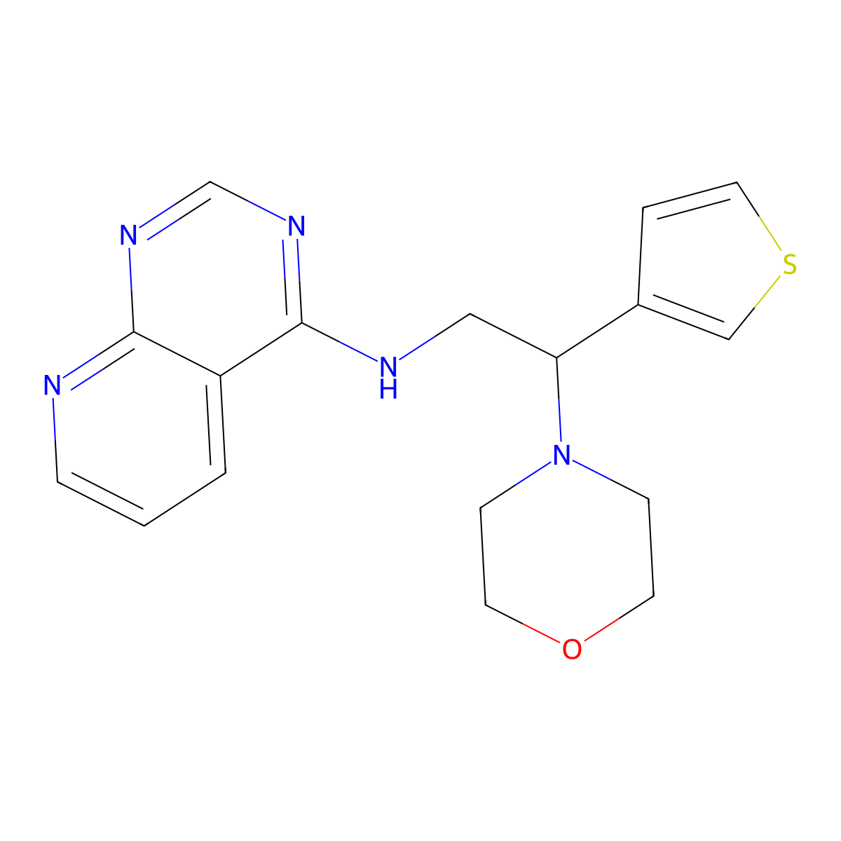 N-[2-(morpholin-4-yl)-2-(thiophen-3-yl)ethyl]pyrido[2,3-d]pyrimidin-4-amine molecular structure, CAS 2380193-08-6