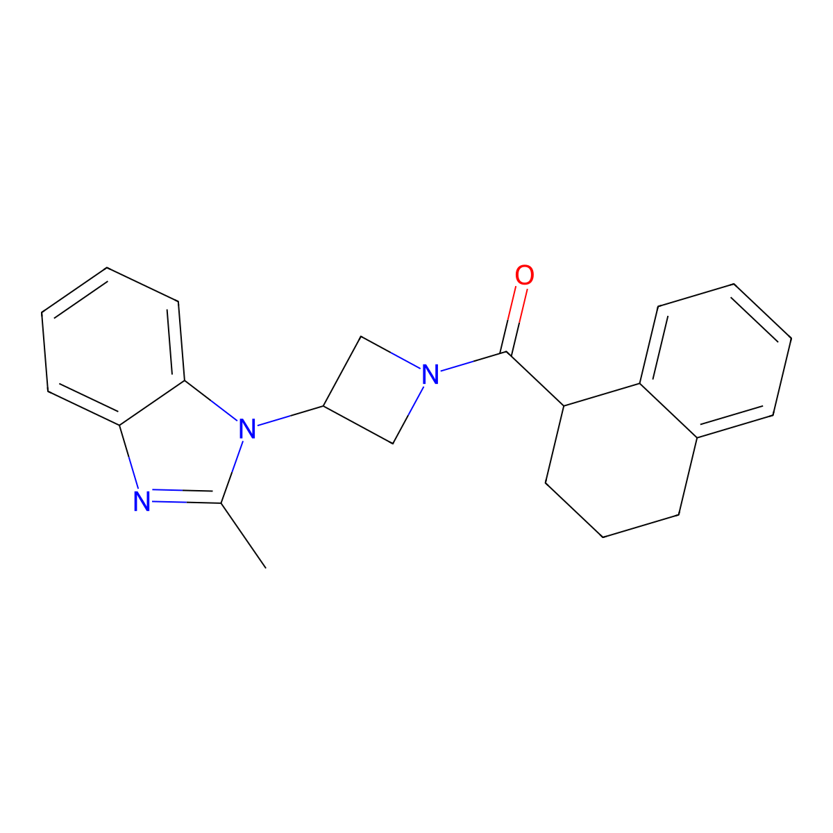 2-methyl-1-[1-(1,2,3,4-tetrahydronaphthalene-1-carbonyl)azetidin-3-yl]-1H-1,3-benzodiazole molecular structure, CAS 2380193-13-3