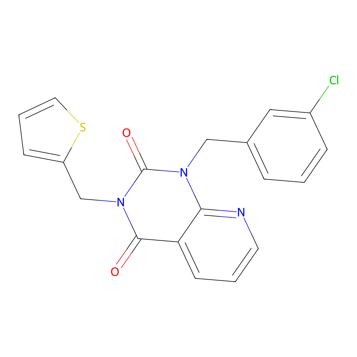 1-[(3-Chlorophenyl)methyl]-3-(thiophen-2-ylmethyl)pyrido[2,3-d]pyrimidine-2,4-dione molecular structure, CAS 2380193-19-9