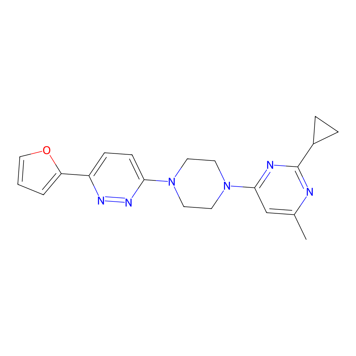 2-Cyclopropyl-4-{4-[6-(furan-2-yl)pyridazin-3-yl]piperazin-1-yl}-6-methylpyrimidine molecular structure, CAS 2380193-22-4