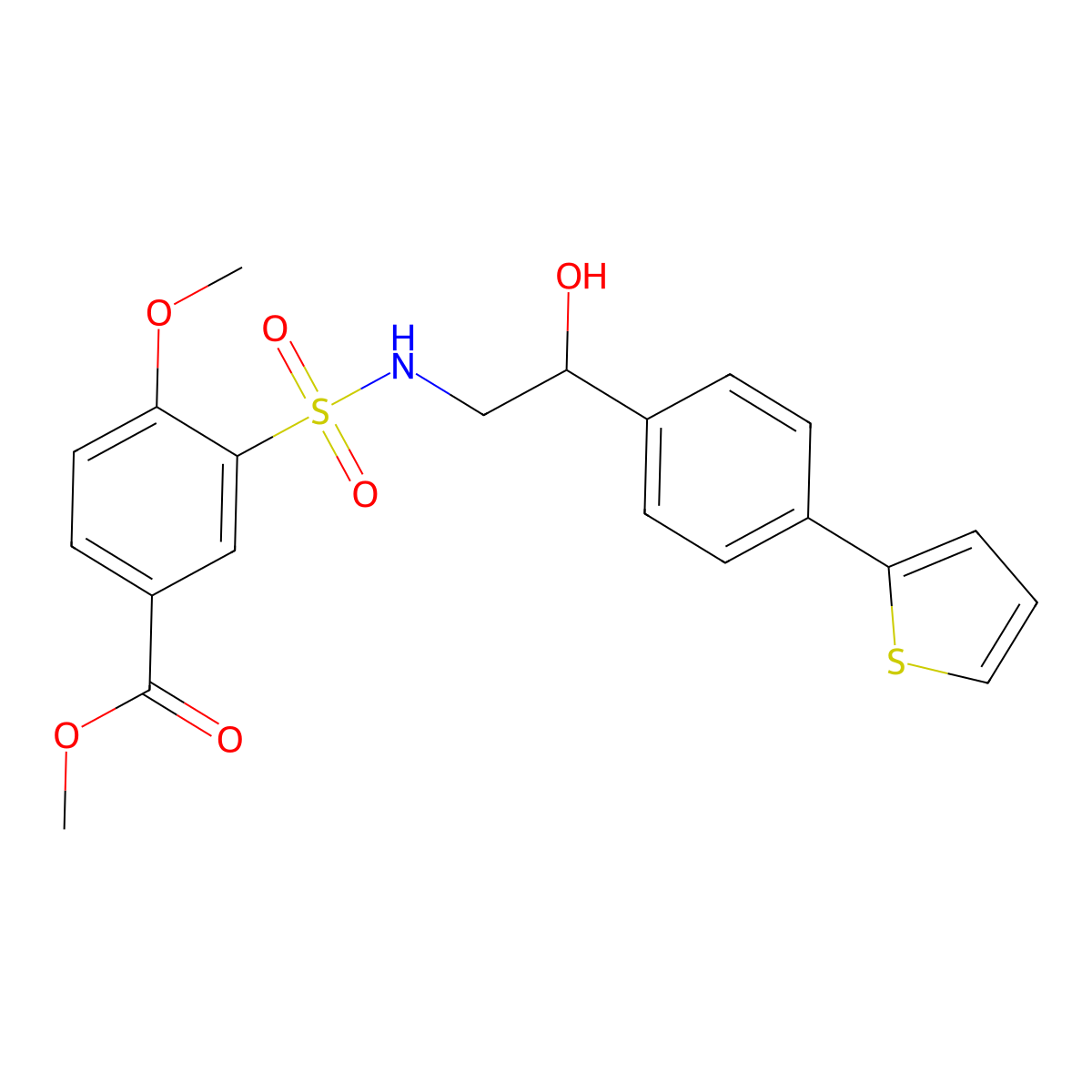 Methyl 3-({2-hydroxy-2-[4-(thiophen-2-yl)phenyl]ethyl}sulfamoyl)-4-methoxybenzoate molecular structure, CAS 2380193-23-5