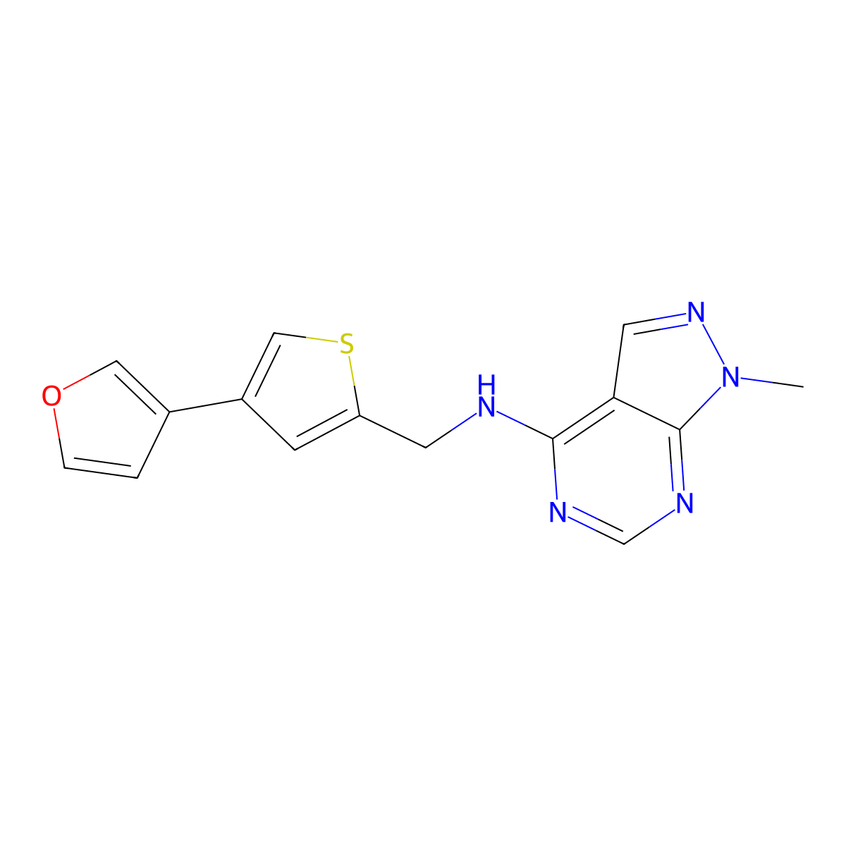 N-{[4-(furan-3-yl)thiophen-2-yl]methyl}-1-methyl-1H-pyrazolo[3,4-d]pyrimidin-4-amine molecular structure, CAS 2380193-52-0