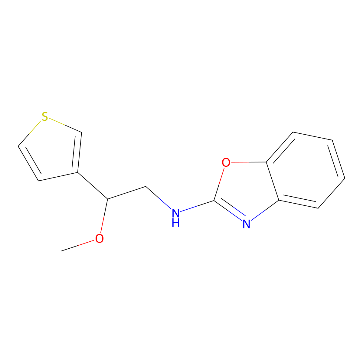 N-[2-methoxy-2-(thiophen-3-yl)ethyl]-1,3-benzoxazol-2-amine molecular structure, CAS 2380193-53-1