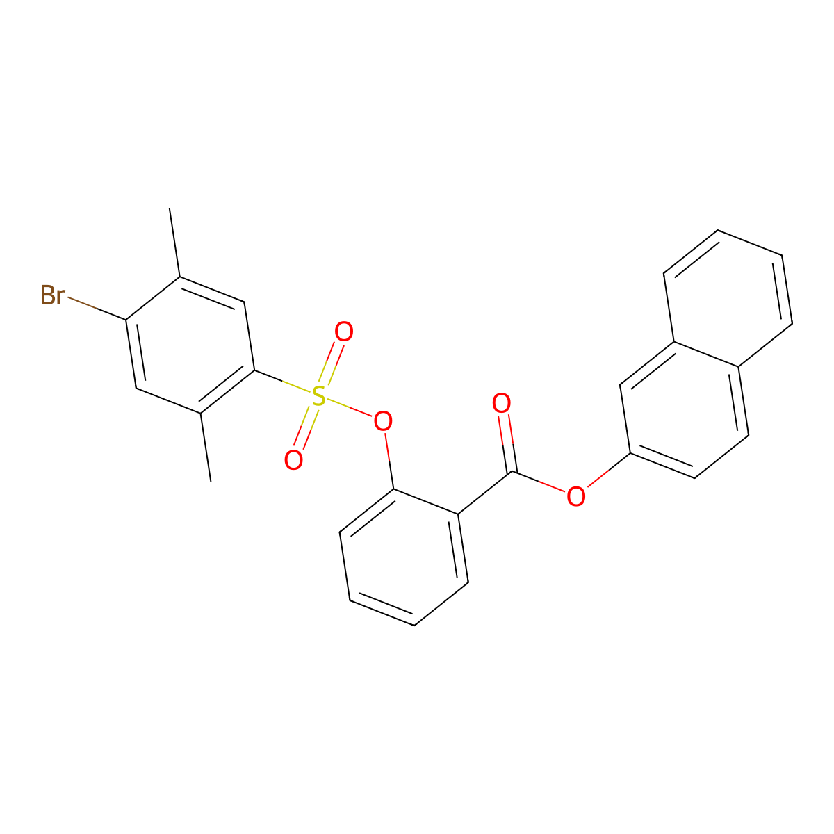 Naphthalen-2-yl 2-(4-bromo-2,5-dimethylphenyl)sulfonyloxybenzoate molecular structure, CAS 2380193-54-2
