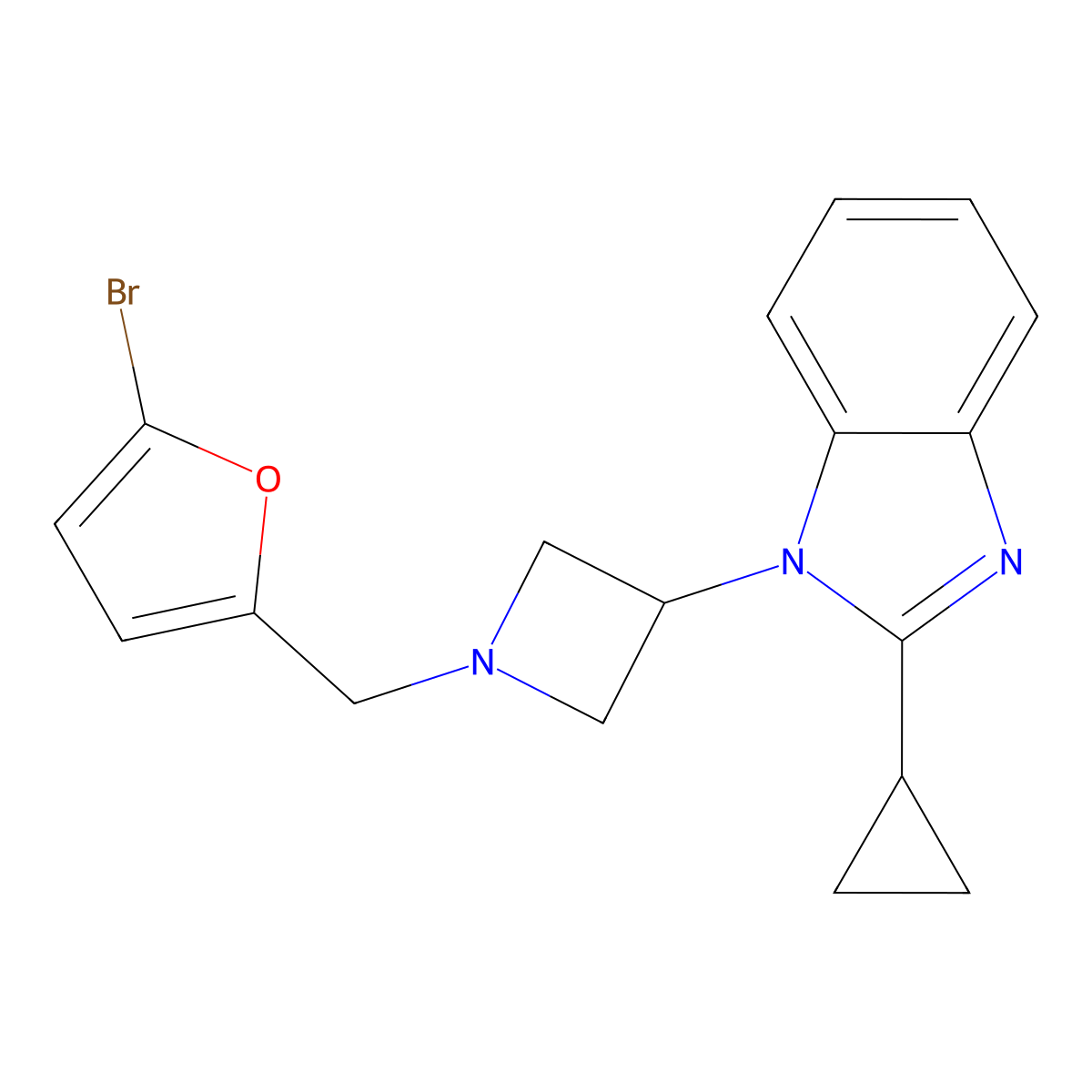 1-{1-[(5-bromofuran-2-yl)methyl]azetidin-3-yl}-2-cyclopropyl-1H-1,3-benzodiazole molecular structure, CAS 2380193-55-3