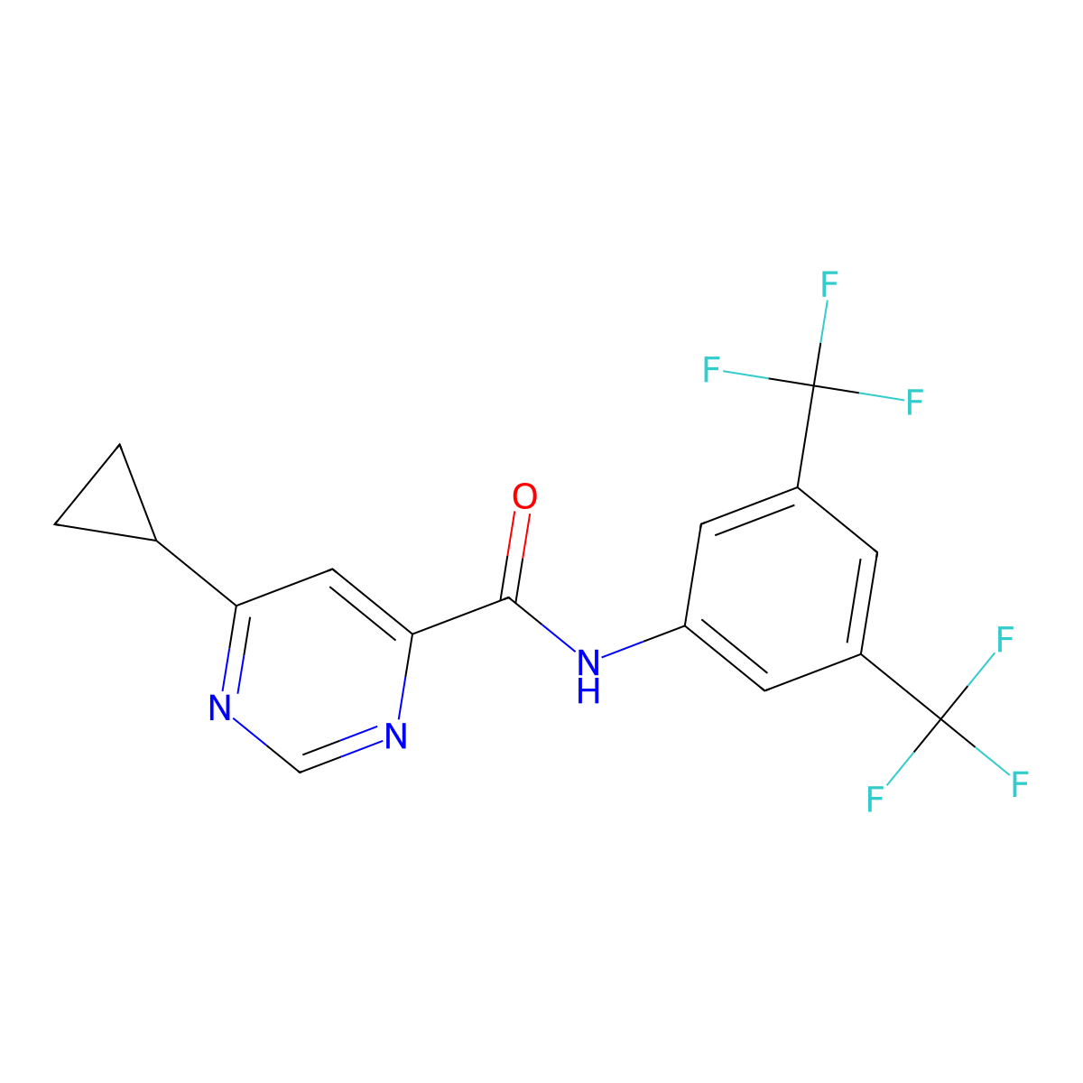 N-[3,5-Bis(trifluoromethyl)phenyl]-6-cyclopropylpyrimidine-4-carboxamide molecular structure, CAS 2380193-58-6