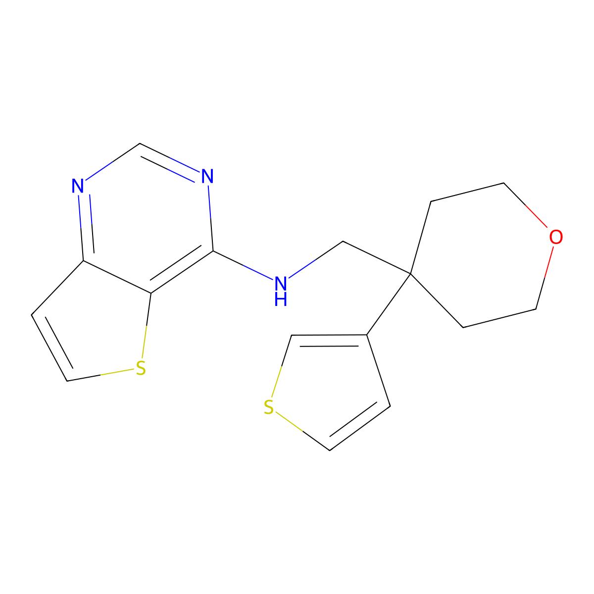 N-{[4-(thiophen-3-yl)oxan-4-yl]methyl}thieno[3,2-d]pyrimidin-4-amine molecular structure, CAS 2380193-59-7