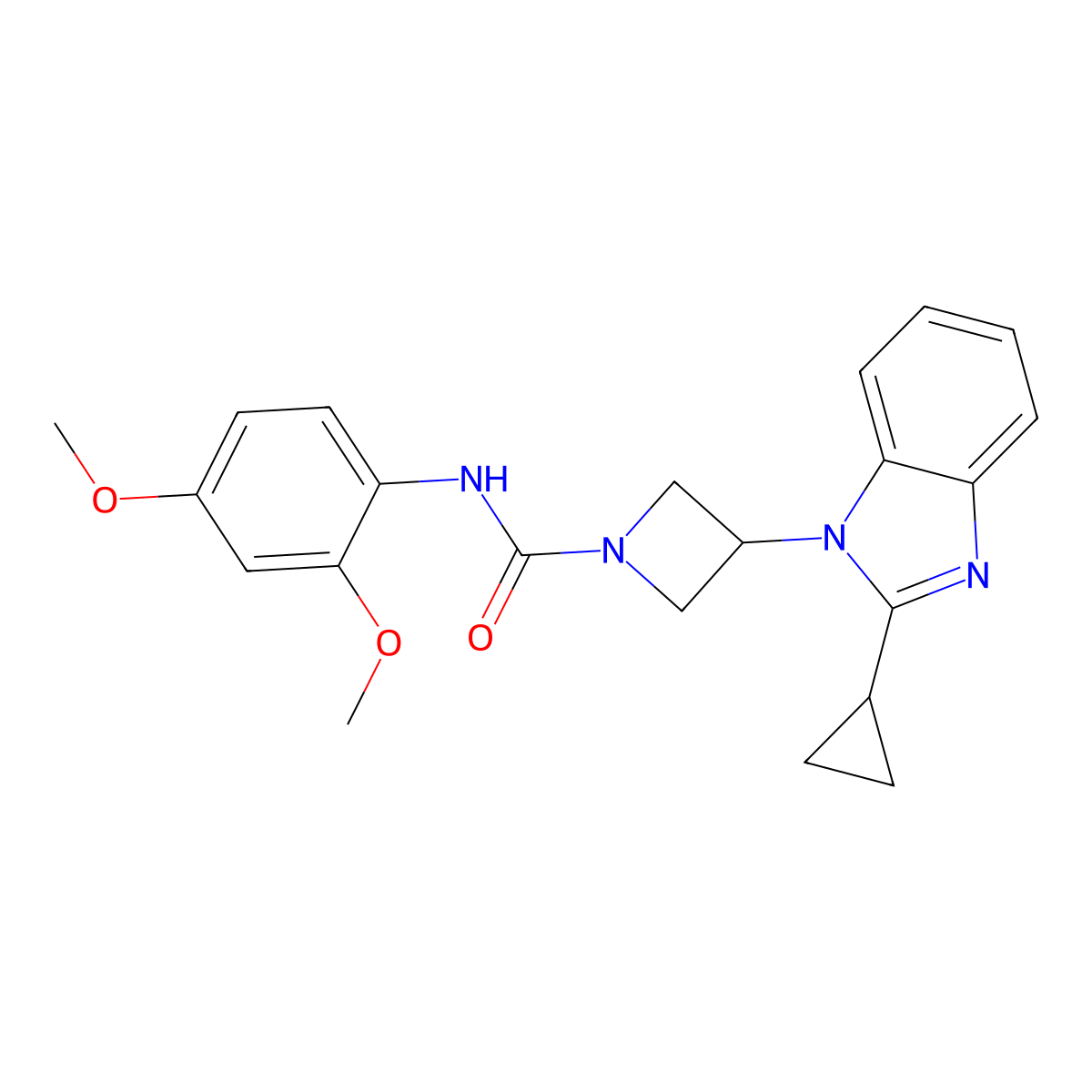 3-(2-cyclopropyl-1H-1,3-benzodiazol-1-yl)-N-(2,4-dimethoxyphenyl)azetidine-1-carboxamide molecular structure, CAS 2380193-62-2