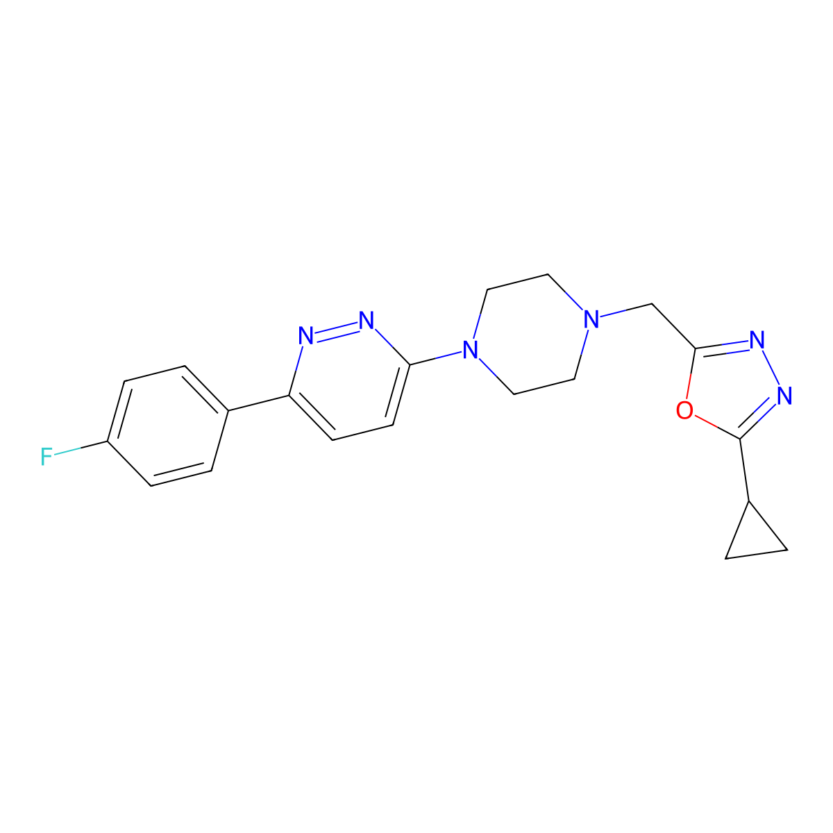3-{4-[(5-Cyclopropyl-1,3,4-oxadiazol-2-yl)methyl]piperazin-1-yl}-6-(4-fluorophenyl)pyridazine molecular structure, CAS 2380193-83-7