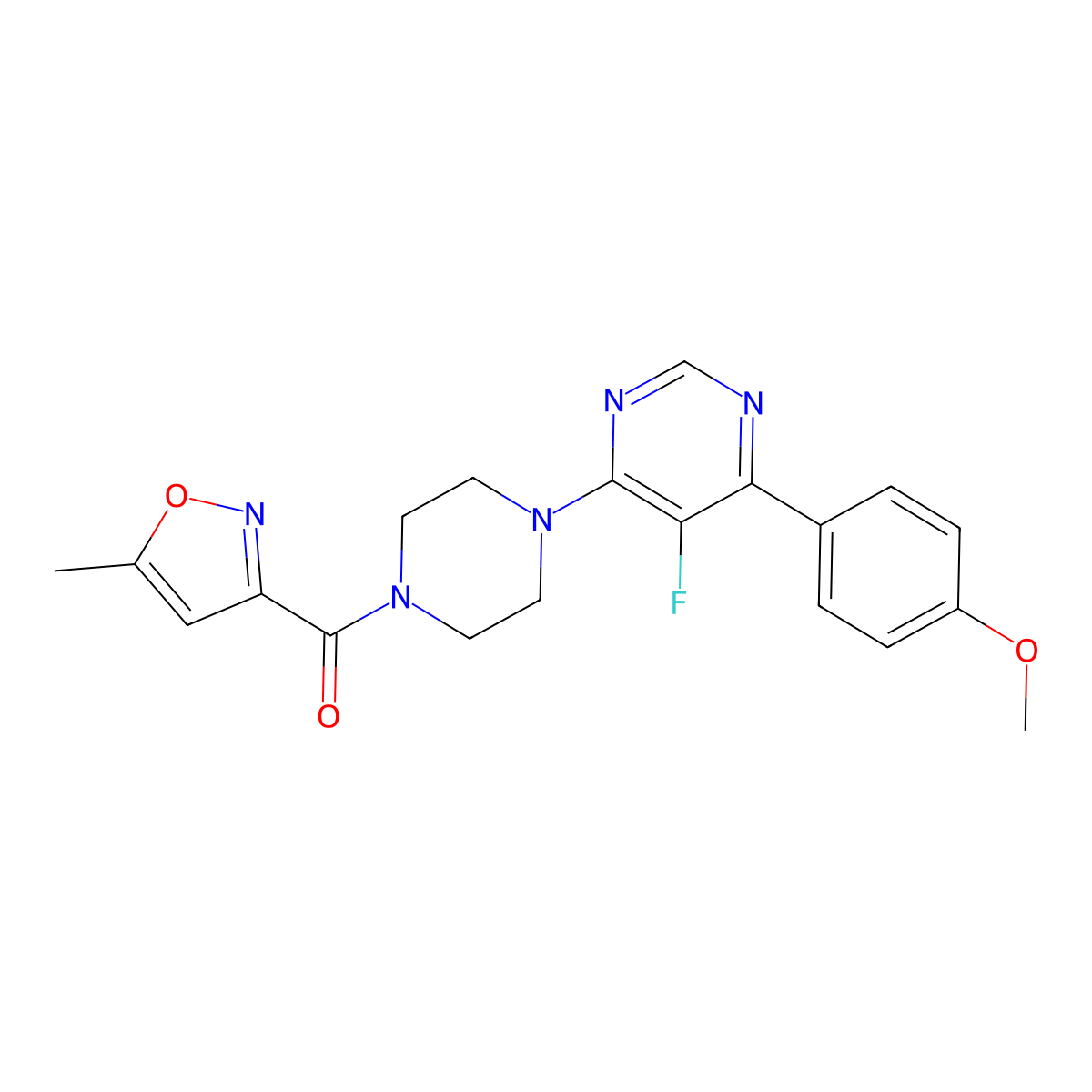5-Fluoro-4-(4-methoxyphenyl)-6-[4-(5-methyl-1,2-oxazole-3-carbonyl)piperazin-1-yl]pyrimidine molecular structure, CAS 2380193-84-8