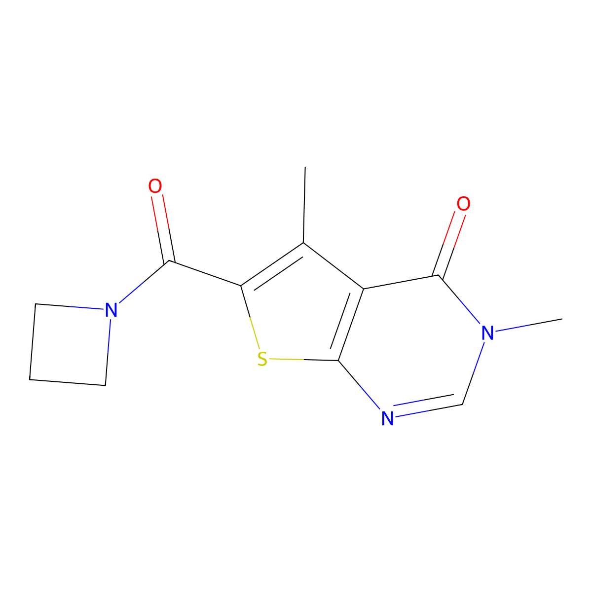 6-(azetidine-1-carbonyl)-3,5-dimethyl-3H,4H-thieno[2,3-d]pyrimidin-4-one molecular structure, CAS 2380193-88-2