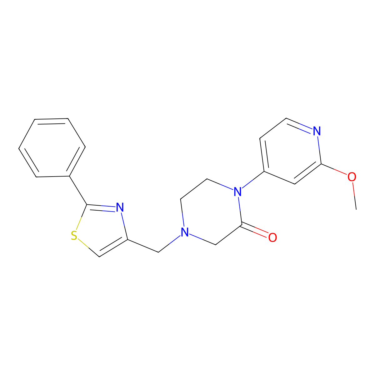 1-(2-Methoxypyridin-4-yl)-4-[(2-phenyl-1,3-thiazol-4-yl)methyl]piperazin-2-one molecular structure, CAS 2380193-91-7
