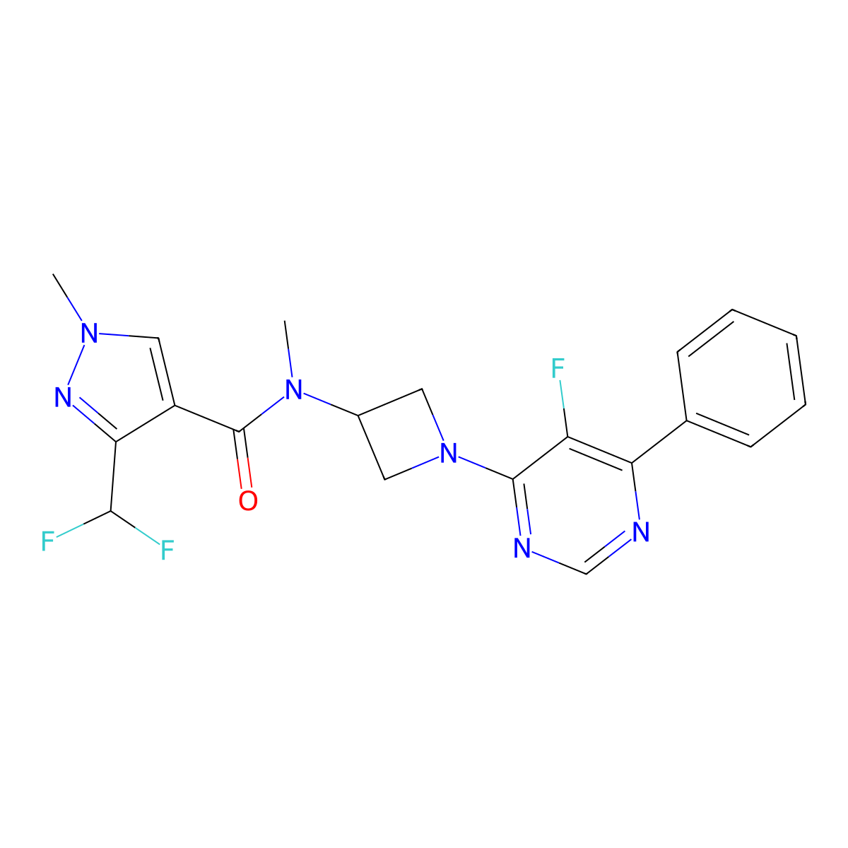 3-(difluoromethyl)-N-[1-(5-fluoro-6-phenylpyrimidin-4-yl)azetidin-3-yl]-N,1-dimethyl-1H-pyrazole-4-carboxamide molecular structure, CAS 2380193-92-8