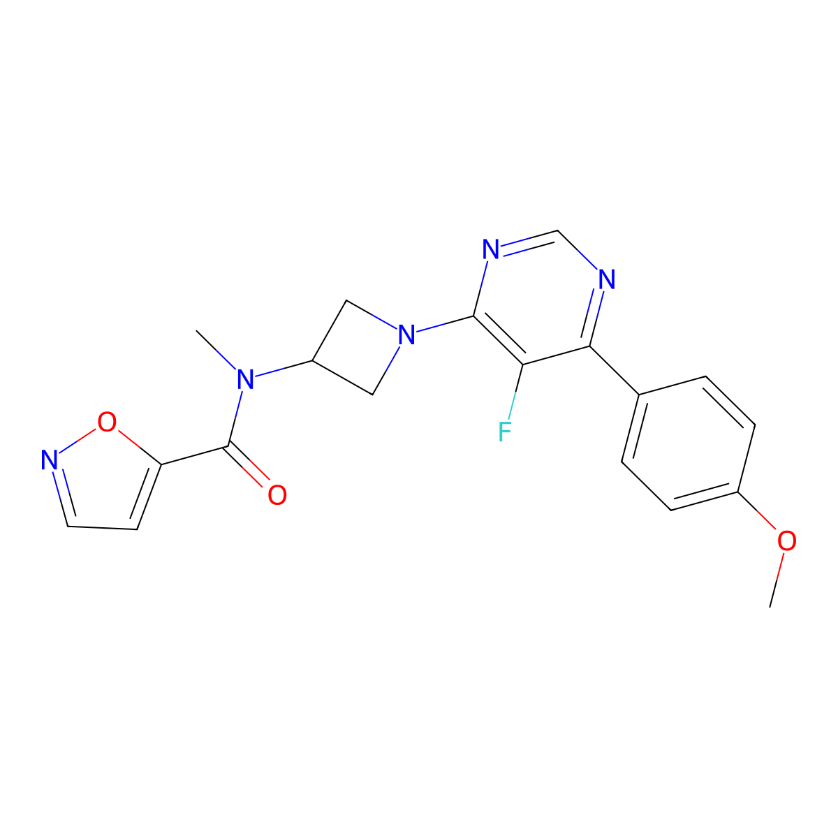 N-{1-[5-fluoro-6-(4-methoxyphenyl)pyrimidin-4-yl]azetidin-3-yl}-N-methyl-1,2-oxazole-5-carboxamide molecular structure, CAS 2380194-03-4